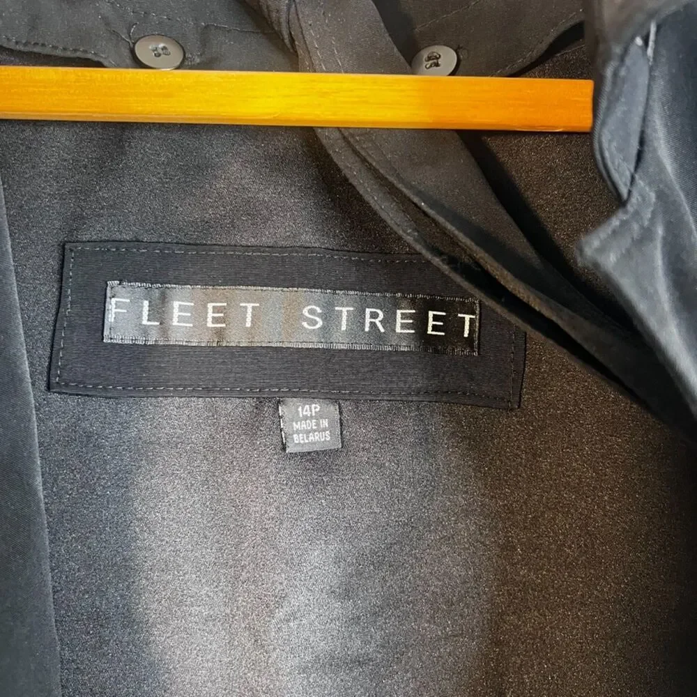 Fleet Street Basic Black Trench Coat Classic‎ Timeless Staple Nylon Lined 14P